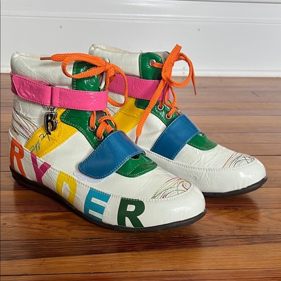 Statement RYD Shoes - Statement RYD Multicolored High Top Sneakers - Rainbow Retro Vibe Size 10